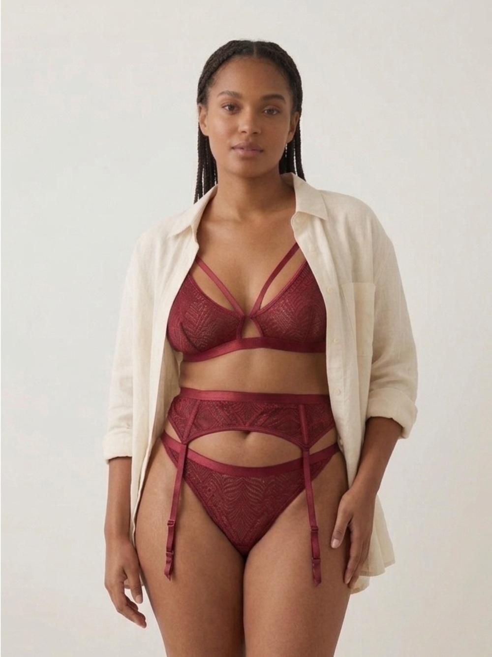 Matching Red Lace Set – Bralette + Garter Belt Size XL 2pc Lingerie